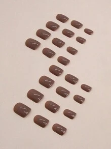 Brown Press On Nails Short Square Nails, Short Fake Nail Glue Oval, Acrylic Nail Press Round Soft Gel Nails, Women's Daily Wear And Work 24 Pieces