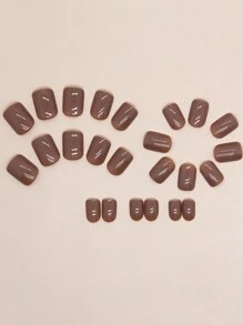 Brown Press On Nails Short Square Nails, Short Fake Nail Glue Oval, Acrylic Nail Press Round Soft Gel Nails, Women's Daily Wear And Work 24 Pieces