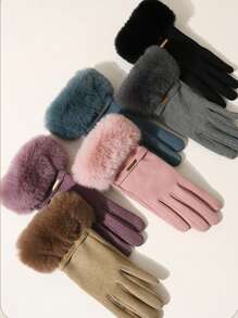 女士高品质柔软手套，冬季保暖全指手套，骑行驾驶防寒万圣节 - 彩色 - 查看 2
