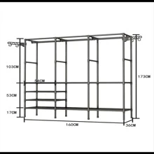 1 Clothes Hanger, Simple Clothes Hanger, Shoe And Clothes Storage Rack, Freestanding Multifunctional Wardrobe, Closet With Hooks, Home Bedroom Wardrobe Storage Rack - Black - View 3