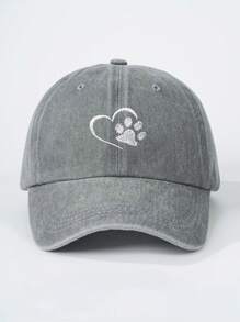 1pc Women Embroidered Heart & Bear Paw Washed Baseball Cap, Adjustable Outdoor Sun Hat, Suitable For Spring, Autumn, Travel, Beach, Vacation, Also Fits Young Men, Y2K Style Valentine's Day Valentines