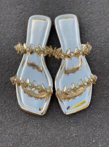 Women's Flat Sandals With Metallic Rhinestones, Perfect And Super Comfortable - 金色 - 查看 1