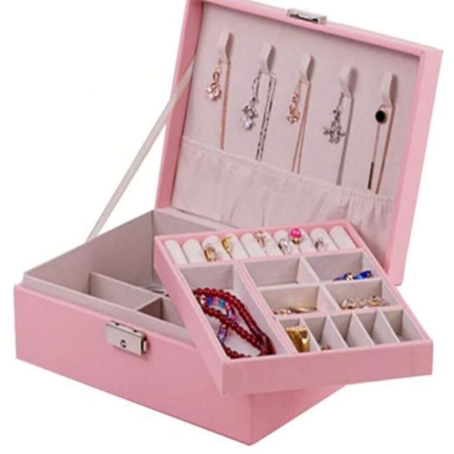 Joyero Baúl Estuche Organizador Almacenamiento Accesorios - Rosa - Ver 1