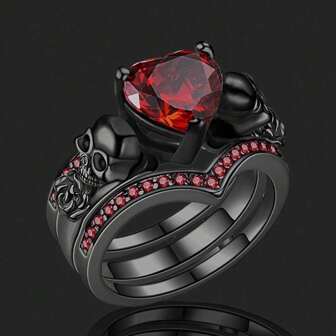 Gothic Style Stacking Ring Inlaid Zirconia Horror Skull Design On The Band Multi Colors To Choose Perfect Halloween Decor
