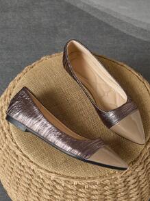 Zapatos planos de punta puntiaguda, casuales, de slip-on para mujeres, de color marrón, con efecto arrugado y estilo vintage, para uso diario, exterior, trabajo, cómodos y elegantes