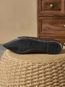 Zapatos planos de punta puntiaguda, casuales, de slip-on para mujeres, de color marrón, con efecto arrugado y estilo vintage, para uso diario, exterior, trabajo, cómodos y elegantes