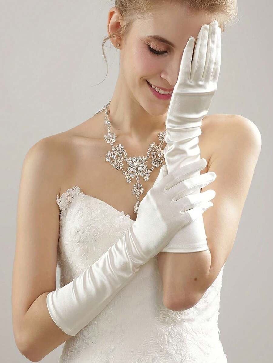 1 件婚礼仪式长款尼龙手套新娘手套派对手套防晒手套舞蹈表演手套万圣节秋季服装女士 - 彩色 - 查看 1