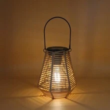 1pc Handwoven Rattan Lantern, Vintage Classic Outdoor Rattan Crafted Lantern With Solar Powered Warm White Light, Suitable For Garden, Patio, Lawn, Villa, Camping, Decorative Table/Hanging Lamp