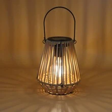 1pc Handwoven Rattan Lantern, Vintage Classic Outdoor Rattan Crafted Lantern With Solar Powered Warm White Light, Suitable For Garden, Patio, Lawn, Villa, Camping, Decorative Table/Hanging Lamp
