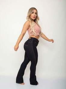 Women's Wide Leg Flare Pants - Rửa tối - Xem 2