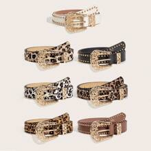 1 件西式铆钉装饰豹纹女士腰带，适合秋季、秋季、万圣节日常穿着 - 金色鉚釘皮帶 - 查看 13