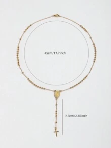 1pc Fashionable Stainless Steel Bead Decor Cross Pendant Necklace For Women For Daily Decoration