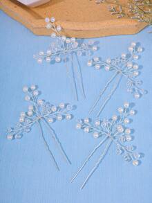 4 件装优雅浪漫女士发夹、新娘婚礼发饰、女士公主舞会派对装饰发夹 - 銀色 - 查看 2