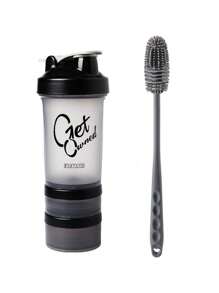 Bộ bình lắc thể dục - Bao gồm bình lắc bột protein, cốc nhựa sáng tạo 3 lớp, bình nước thể thao có tay cầm và thiết kế chống rò rỉ, bình nước tập luyện dung tích lớn - màu đen - Xem 10