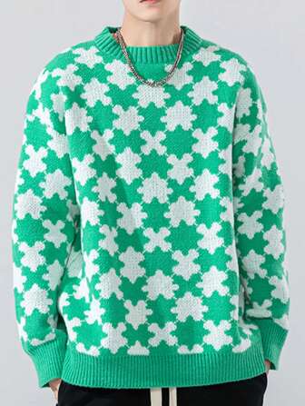 Men's Casual Printed Knit Sweater, Autumn Winter