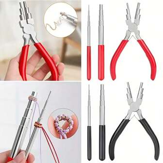 3/2/1 pieza Tenazas de nariz redonda de acero al carbono, barras arbóreas de aros de alambre para herramientas de suministro de fabricación de joyas, reparación de aros de alambre. Conjunto de herramientas de fabricación de joyas, tenazas para aros de alambre y barras arbóreas