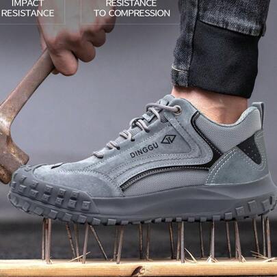 Men's Puncture Proof Steel Toe Anti-Smash Non-Slip Shock Absorbing Work Safety Shoes Anti-Smashing And Anti-Piercing Steel Toe Shoes Rubber Sole Breat