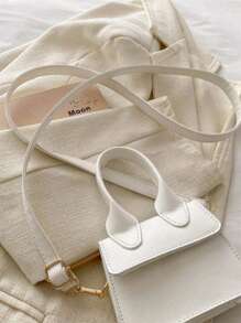 Mini Fashionable Small Square Bag With Solid Color Adjustable Shoulder Straps, Crossbody Bag, Handbag Suitable For Teen Female College Students, Newcomers, And White-Collar Workers, Very Suitable For Office, University, Work, Business, Commuting, Outdoor, Travel, And Outings - White - View 5