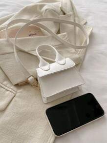 Mini Fashionable Small Square Bag With Solid Color Adjustable Shoulder Straps, Crossbody Bag, Handbag Suitable For Teen Female College Students, Newcomers, And White-Collar Workers, Very Suitable For Office, University, Work, Business, Commuting, Outdoor, Travel, And Outings - White - View 7