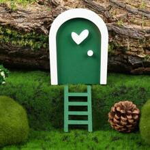 1pc Outdoor Cute Love  Door Courtyard Micro Landscape Layout Mini Ladder Decoration Wooden Crafts Garden Fairy Tale Small Door Ornaments - Multicolor - View 8