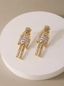 1 Cặp khuyên tai kẹp hình chiến binh pha lê tráng men Châu Âu thanh lịch, phù hợp cho phụ nữ, hoàn hảo cho Giáng sinh và đeo hàng ngày - Vàng - Xem 5