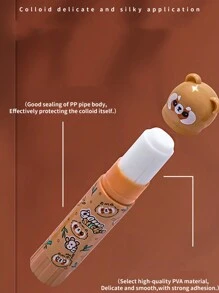 1 pieza (8g) Barra de pegamento sólido de PVA con diseño de mapache de dibujos animados para pegar papel, sobres, recibos, tarjetas, exámenes, notas, diario DIY, papelería escolar y de oficina