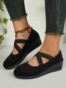 Women's Fashion Casual Slip-On Wedge Thick Sole Anti-Slip Comfy Classic Mary Jane Flat Shoes