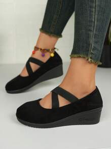 Women's Fashion Casual Slip-On Wedge Thick Sole Anti-Slip Comfy Classic Mary Jane Flat Shoes