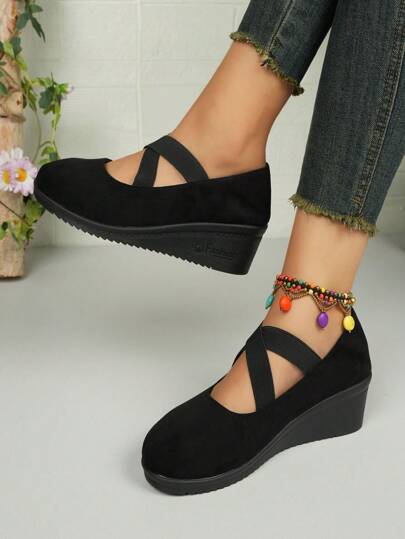 Women's Fashion Casual Slip-On Wedge Thick Sole Anti-Slip Comfy Classic Mary Jane Flat Shoes