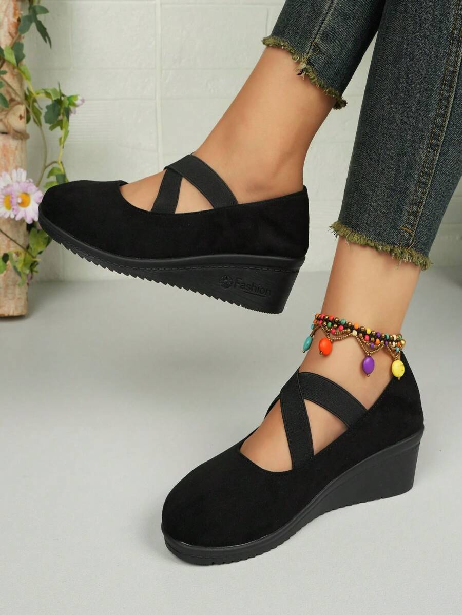 Women's Fashion Casual Slip-On Wedge Thick Sole Anti-Slip Comfy Classic Mary Jane Flat Shoes