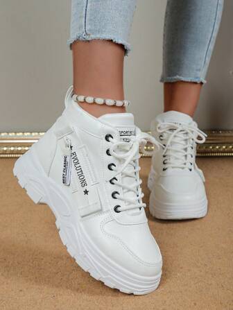 New Round Toe Laced Patchwork Fashionable Versatile Outdoor Campus Style Women High Top Casual Sports Shoes