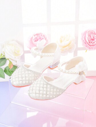 Prinsessenschoenen met hoge hak voor meisjes, glanzende decoratieve modieuze schoenen, witte optredens, verjaardagsfeestjes, bruiloften, podiumshows, catwalks, kinderschoenen voor hostesses en modellen