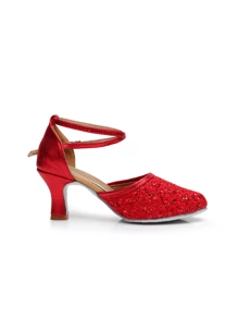 Women Lace Sequins Heels Dance Shoes , Suede Non-Slip Soft Sole, Modern Latin, Cha Cha Rumba, Tango Ballroom, Party Indoor Dance Shoes, All Seasons Dance Shoes ,Women Heels Sandals Indoor