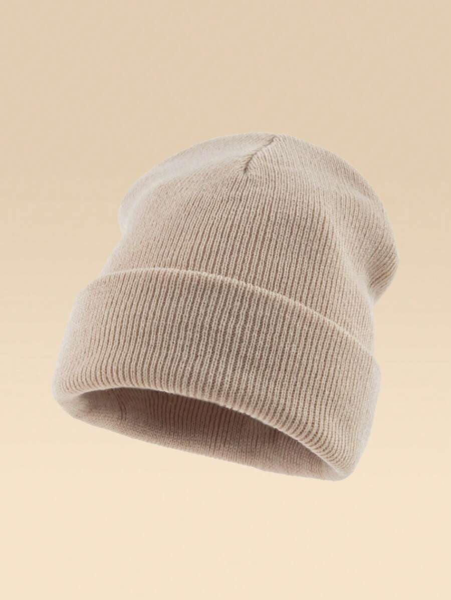 1pc Unisex Outdoor Warm Solid Color Beanie Knit Hat, Suitable For Daily Wear,Summer,Beach,Holiday,Festival,Travel - Khaki - View 1