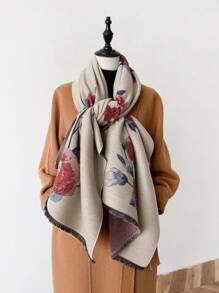 1pc Elegant Floral Patterned Faux Cashmere Warm Scarf For Women, Versatile Accessory For Fall/Winter Accessories Women Valentine's Day Valentines - Multicolor - View 9