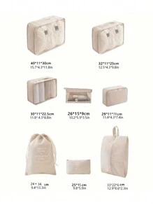 旅行包套装 8 件行李套装打包袋衣服鞋子单独袋旅行便携旅行必需品旅行背包旅行包行李箱旅行装备返校搬家袋收纳袋 - 米色 - 查看 3