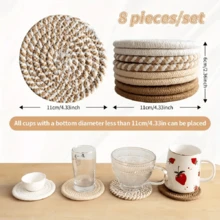 4/8pcs Woven Placemats, Pottery Jar Mats, Kitchen Dining Tables, Thick Insulation Mats, Circular Woven Coasters - Multicolor - View 2