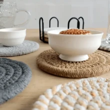 4/8pcs Woven Placemats, Pottery Jar Mats, Kitchen Dining Tables, Thick Insulation Mats, Circular Woven Coasters - Multicolor - View 5