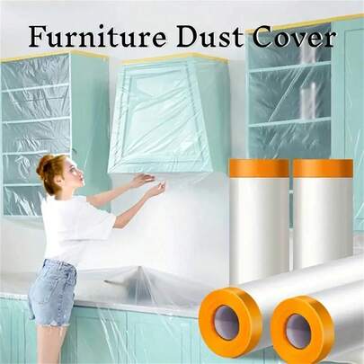 55*2000cm Disposable Furniture Dust Cover With Adhesive Tape, Plastic Dust Cover, Home Bed Sofa Dust Cover, Table Protective Cover, Car Tire Protection Cover
