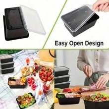 10 piezas de recipientes reutilizables de plástico negro de 25 onzas para almacenamiento de alimentos, recipientes de preparación de comidas con tapas, cajas de envasado para hornear, cajas de almuerzo rectangulares para frutas y postres, regalo de Navidad - Multicolor - Ver 7