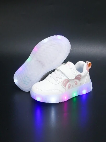 1 Pair Baby/Toddler Girls Assorted Style Shoes, Including PU Leather White Sneakers, Casual Slip-On, Cartoon Animal Pattern, Fashion Versatile, Insole Length 13-18.3cm
