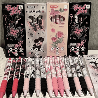4支装蝶恋花系列ins风高颜值ST头速干刷少女心学生中性笔黑色水笔开学季返校必备