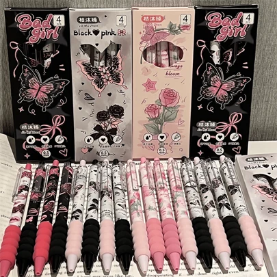 4支装蝶恋花系列ins风高颜值ST头速干刷少女心学生中性笔黑色水笔开学季返校必备