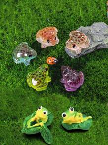 5pcs/10pcs/2pcs/Set Resin 3D Polychrome Frog Garden Decor, DIY Miniature Landscape Accessories, Desktop Decoration, Scene Decoration, Holiday Decoration,Horticultural Ornaments, Room Decoration, Home Decoration, Office Decoration, Theme Party Decoration, Flower Pot Decoration And Gifts,Aquarium Fish Tank Decoration Animals