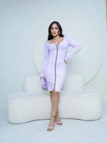Women Midi Dresses - 紫丁香色 - 查看 5