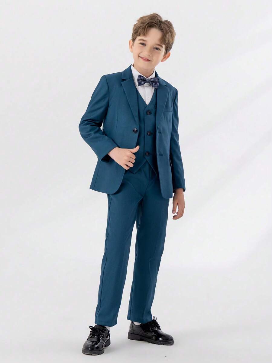 Conjunto de 4 piezas de traje de caballero para niño, incluye chaqueta, chaleco, pantalones y pajarita. Elegante y elegante, adecuado para festivales, celebraciones y uso diario