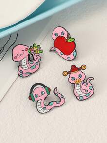 4pcs/Set Cute Cartoon Cat, Cassette Tape, Cactus Alloy Brooch Pins, Vintage Electroplated Black