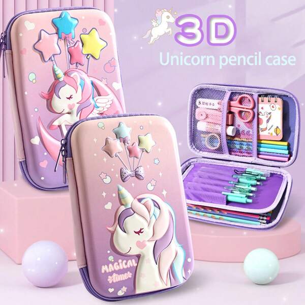 1 Stück großes, 3D-stereoskopisches Einhorn-Federmäppchen aus EVA für Schüler weiterführender und Grundschulen, neues universelles Buntstifteetui für Jungen und Mädchen, Cartoon Federtasche, Einschulung, Schulmaterial, Stiftebeutel, Schultasche