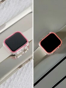 1个男女通用粉色休闲PC镂空防震夜光时尚手表壳，兼容 38/40/41/42/44/45/46/49mm，兼容 Series Ultra/SE/11/10/9/8/7/6/5/4/3/2/1，智能手表保护壳配件