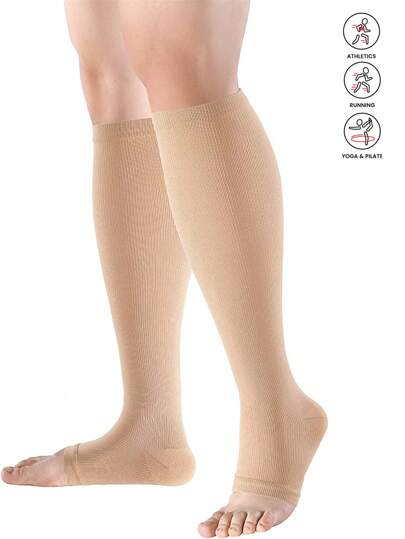 1 par de calcetines de compresión de tejido de punto para fitness de dedo abierto para deportes al aire libre